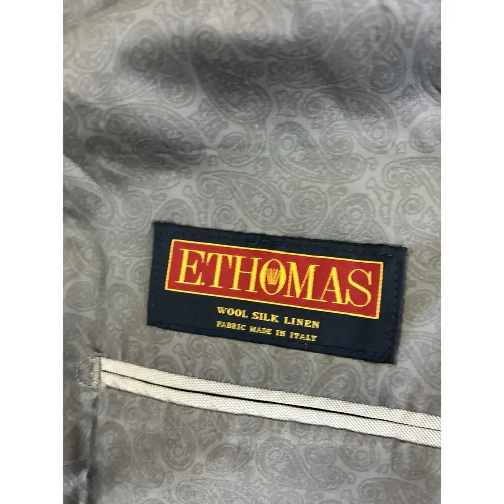 Joseph Abboud Blazer Mens 44L Brown Plaid E Thomas Wool Silk Linen Blend Luxury